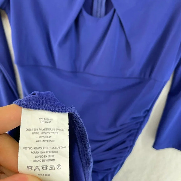 INC International Concept Dress Sz 0 Blue Draped 3/4 Sleeve Knee Length Bodycon - Picture 9 of 10